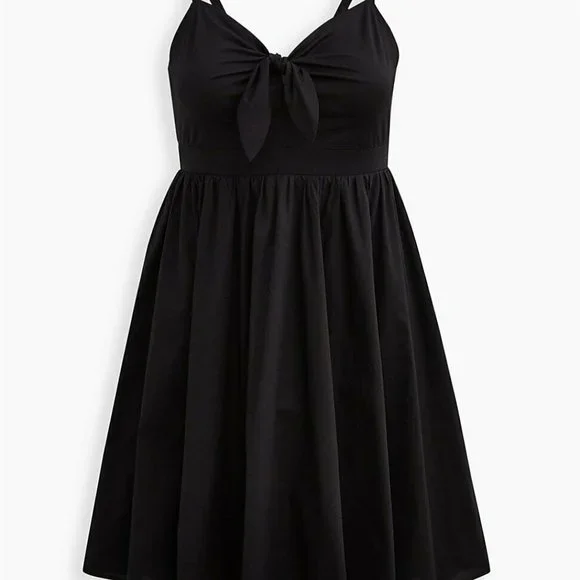 NWT Torrid Poplin Tie Front Skater Dress Smocked Black Plus Size 1 1X H12802 - Picture 12 of 12